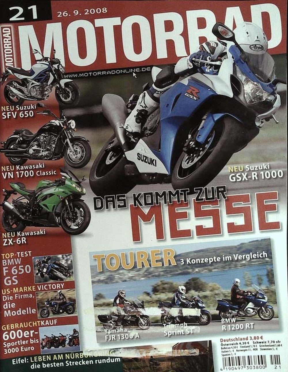 Motorrad Magazin Deutschland 2008-21 Motorrad Suzuki SFV 650 Kawasaki VN 1700 Classic
