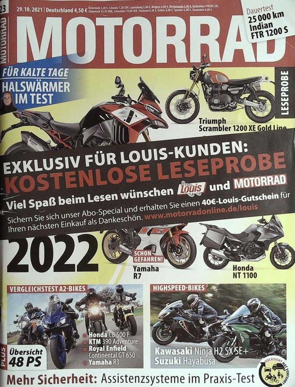 Motorrad Magazin Deutschland 2021-23 Motorrad Triumph Scrambler 1200 XE Gold Line Yamaha R7