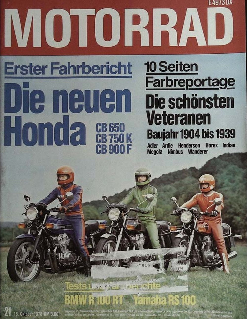 Motorrad Magazin Deutschland 1978-21 Honda CB 650 Honda CB 750 K Honda CB 900 F