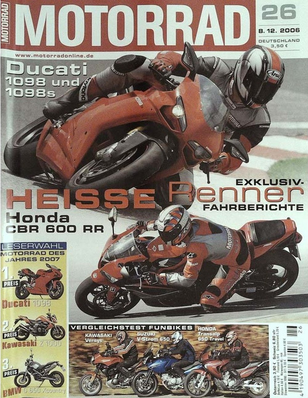 Motorrad Magazin Deutschland 2006-26 Ducati 1098 Ducati 1098s Honda CBR 600 RR