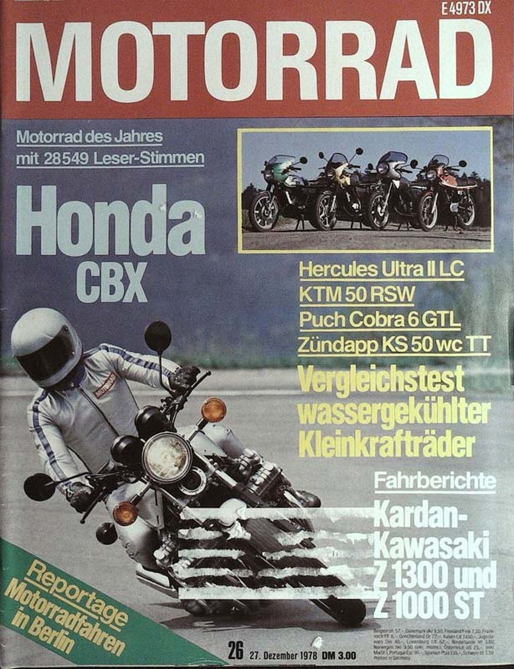 Motorrad Magazin Deutschland 1978-26 Honda CBX Hercules Ultra II LC KTM 50 RSW Puch Cobra 6 GTL Zündapp KS 50 WC TT