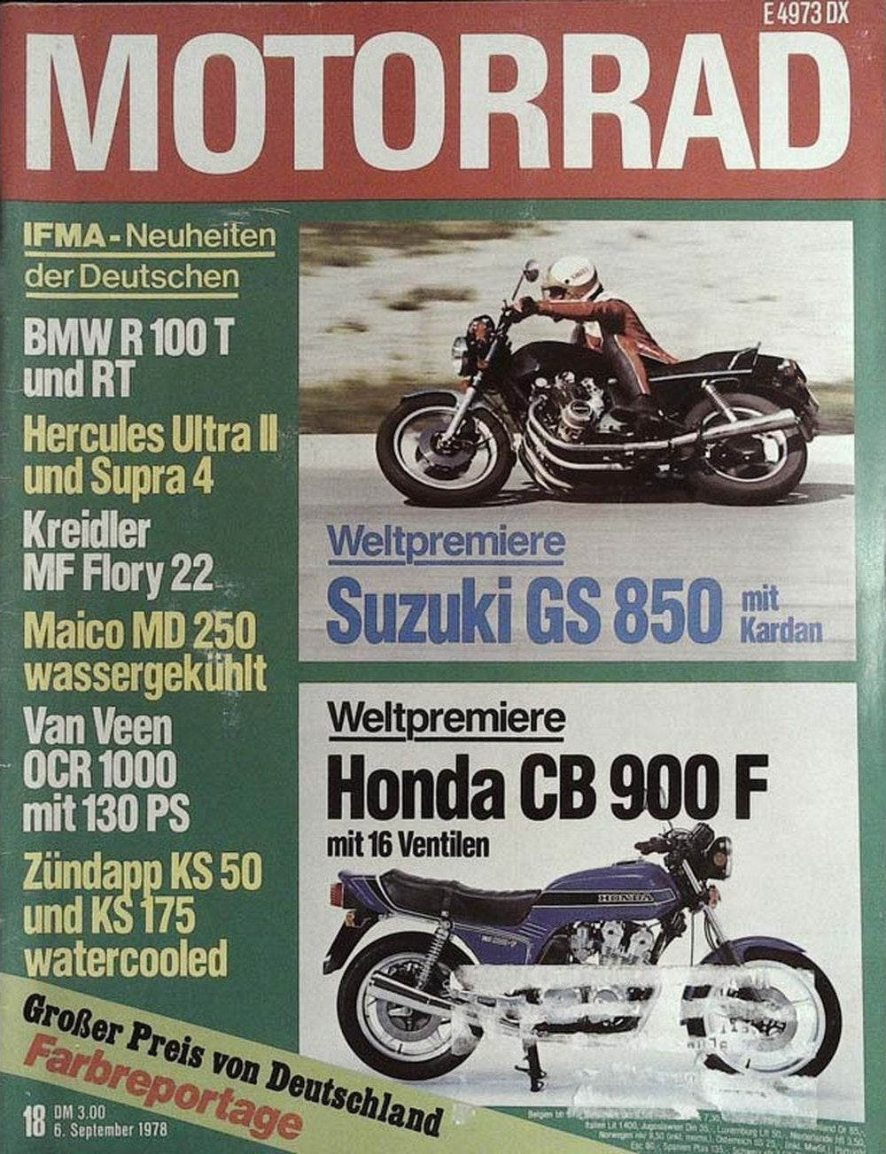 Motorrad Magazin Deutschland 1978-18 Motorrad Suzuki GS 850 Honda CB 900 F