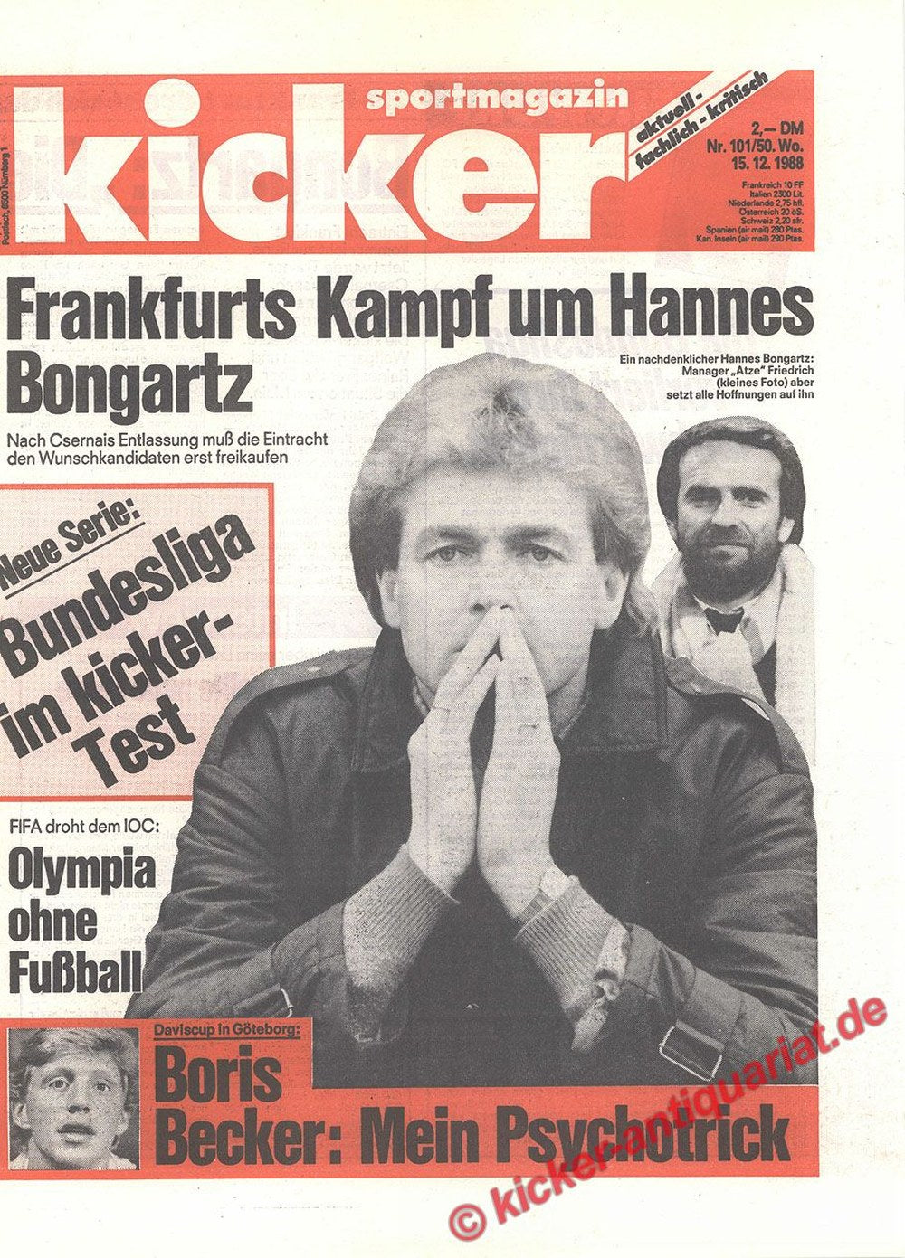 Kicker Magasin Tyskland 1988 Hannes Bongartz Boris Becker Originalutgåva