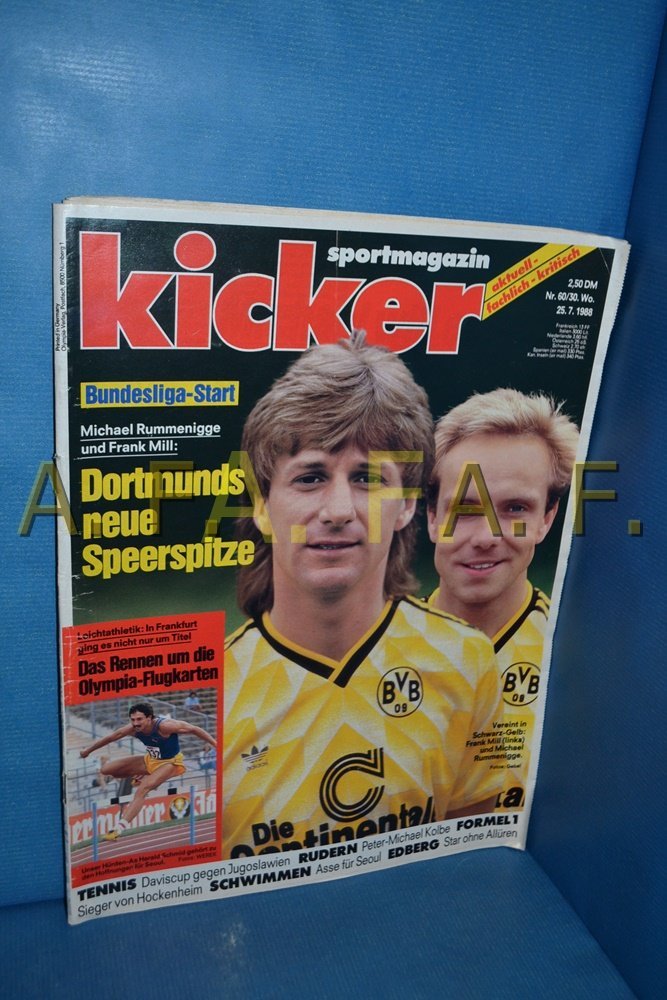 Kicker Magasin Tyskland 1988-60 Frank Mill Michael Rummenigge Harald Schmid Peter-Michael Kolbe Stefan Edberg Originaludgave