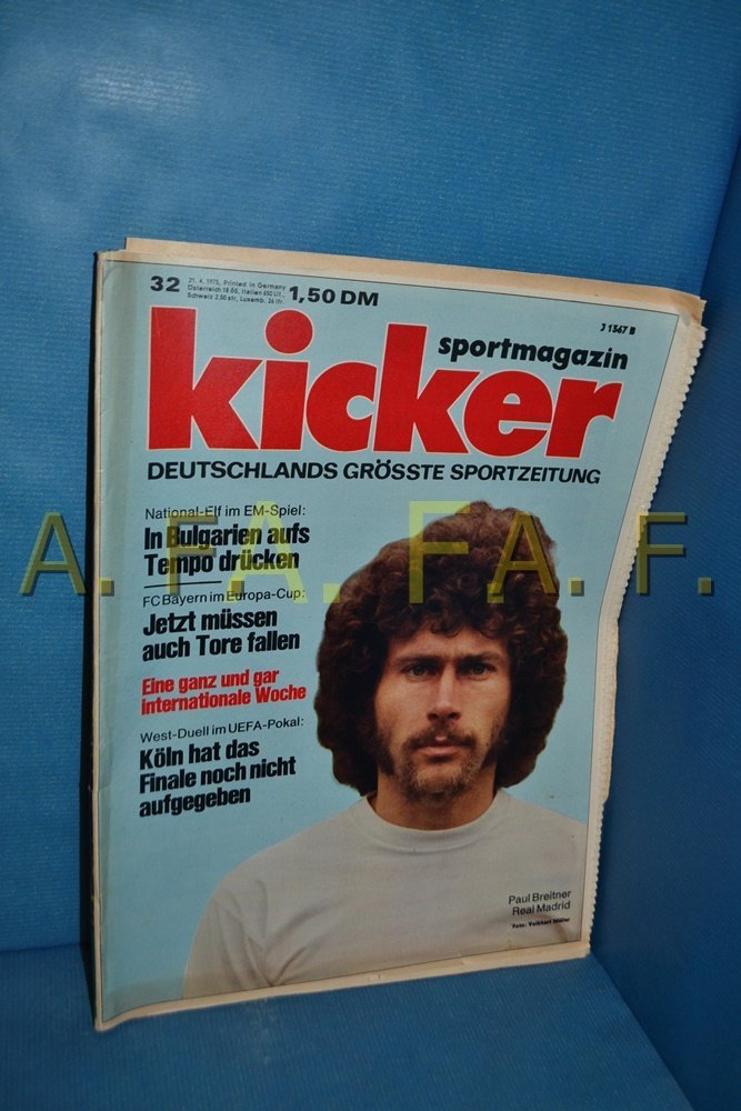 Kicker Lehti Saksa 1975-32 Paul Breitner FC Bayern Munich Real Madrid 1. FC Köln Alkuperäinen painos
