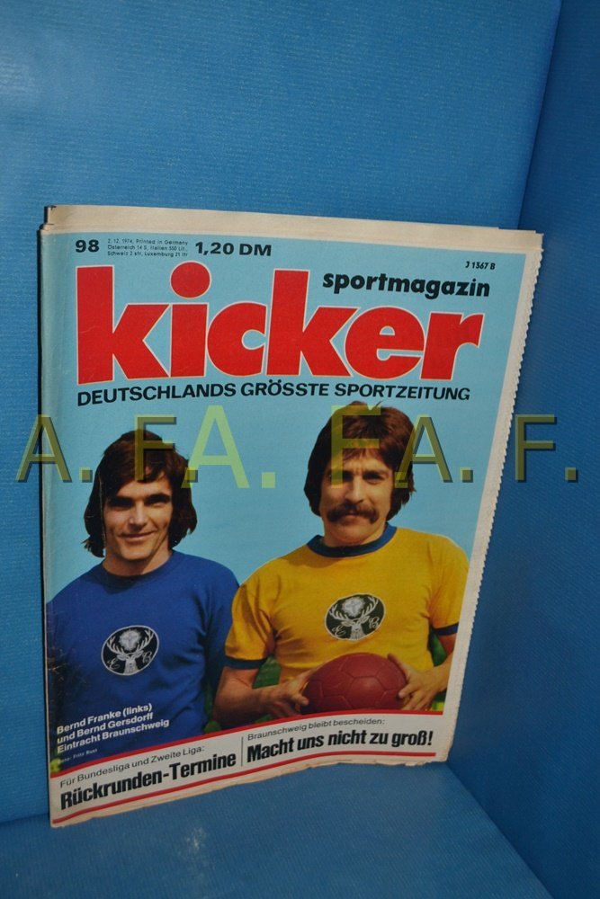Kicker Magasin Tyskland 1974-98 Bernd Franke Bernd Gersdorff Eintracht Braunschweig Originaludgave