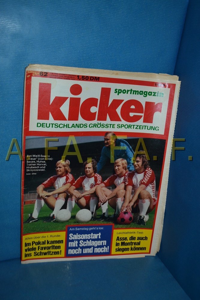 Kicker Lehti Saksa 1975-62 Horst Hrubesch Helmut Haller Werner Horvat Manni Burgsmüller Rot-Weiss Essen Alkuperäinen painos