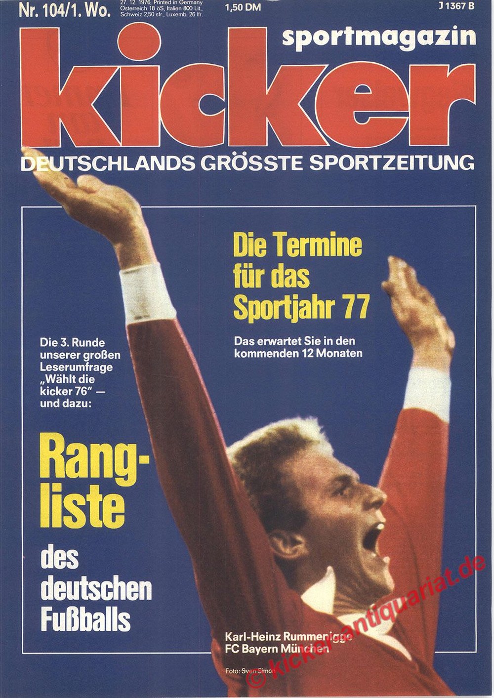 Kicker Magazine Allemagne 1976 Karl-Heinz Rummenigge FC Bayern München Édition originale