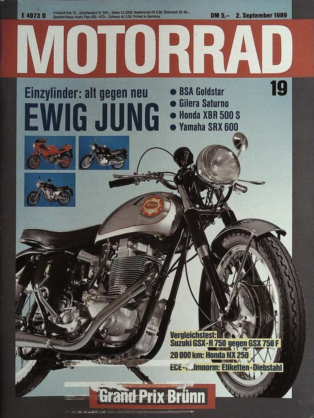 Motorrad Magazin Deutschland 1989-19 Motorrad Einzylinder BSA Goldstar