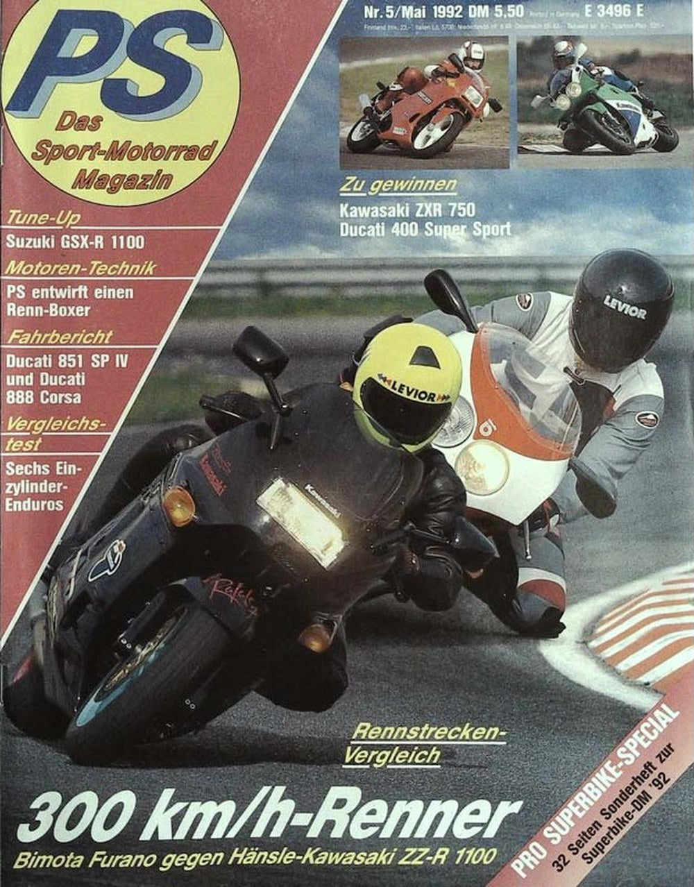 Ps Motorrad Magazin Deutschland 1992-05 Motorradrennen Rennstreckenvergleich 300 Km/h