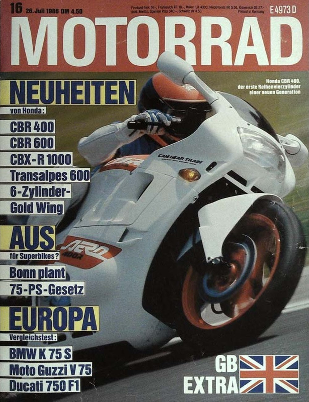 Motorrad Magazin Deutschland 1986-16 Honda CBR 400 Honda CBR 600 Honda CBX-R 1000