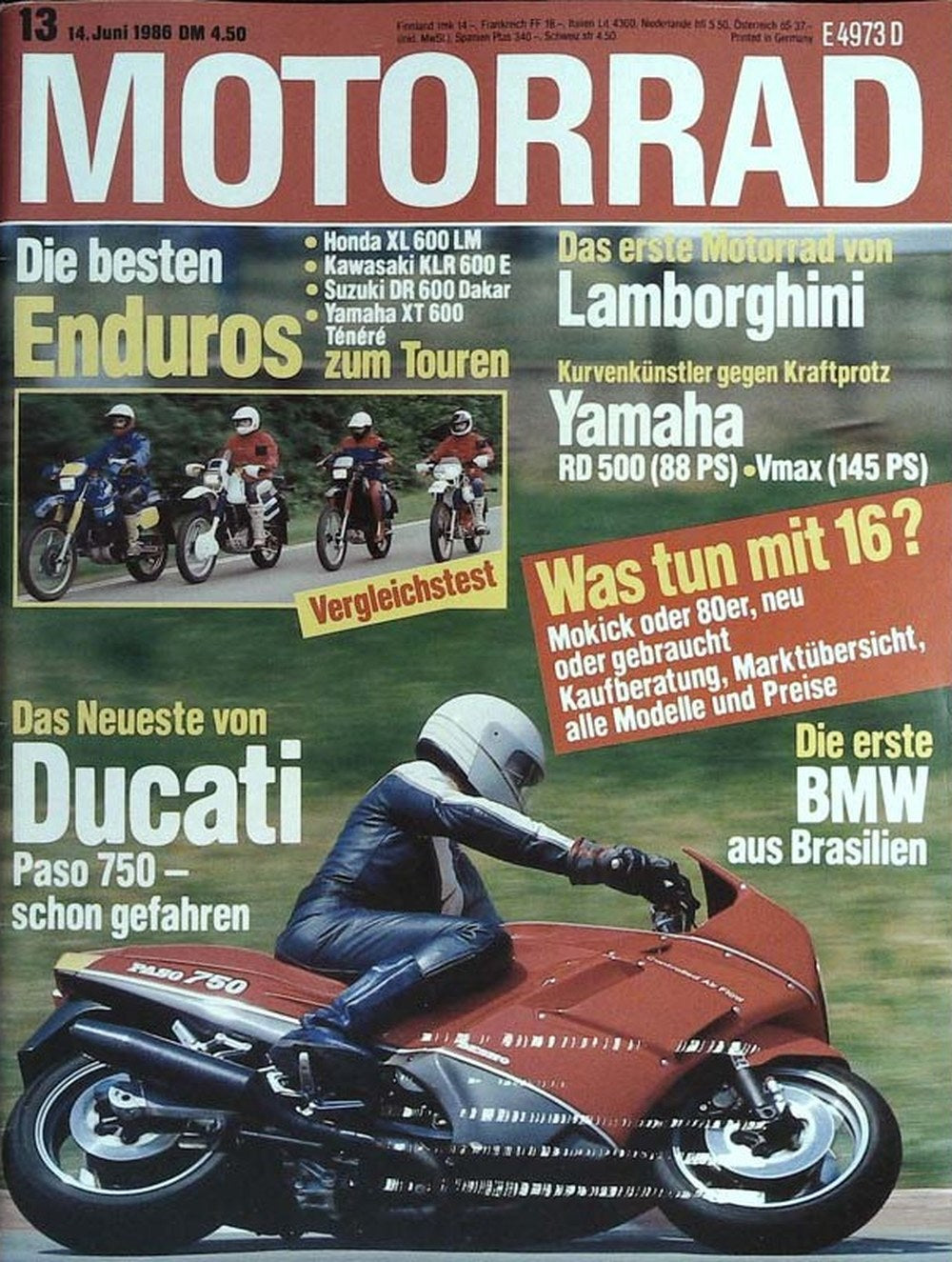 Motorrad Magazin Deutschland 1986-13 Ducati Paso 750 Enduro-Vergleichstest Honda XL 600 LM