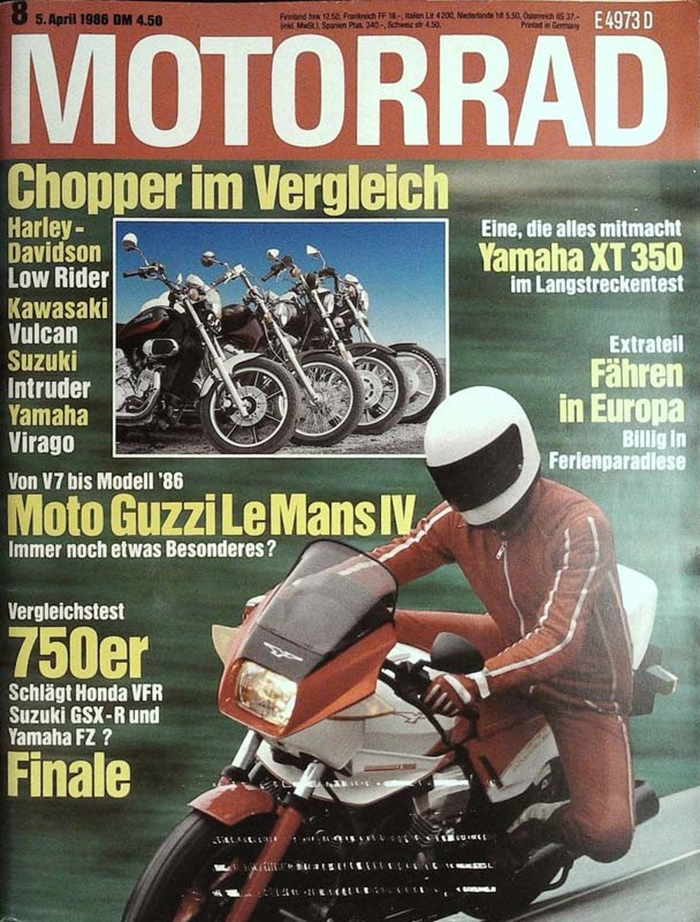 Motorrad Magazin Deutschland 1986-08 Harley-Davidson Kawasaki Suzuki Yamaha Moto Guzzi