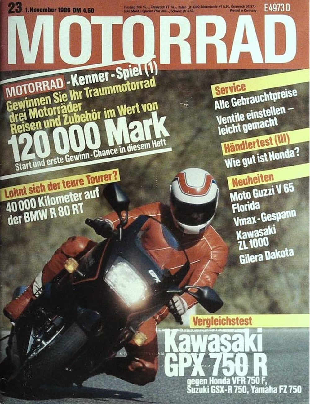 Motorrad Magazin Deutschland 1986-23 Kawasaki GPX 750 R Honda VFR 750 F Suzuki GSX-R 750