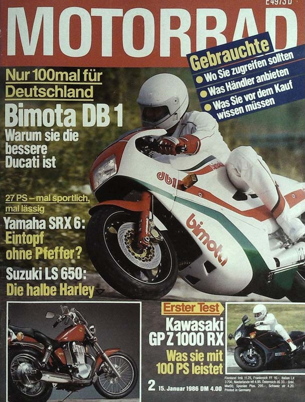Motorrad Magazin Deutschland 1986-02 Bimota DB1 Ducati Yamaha SRX 6