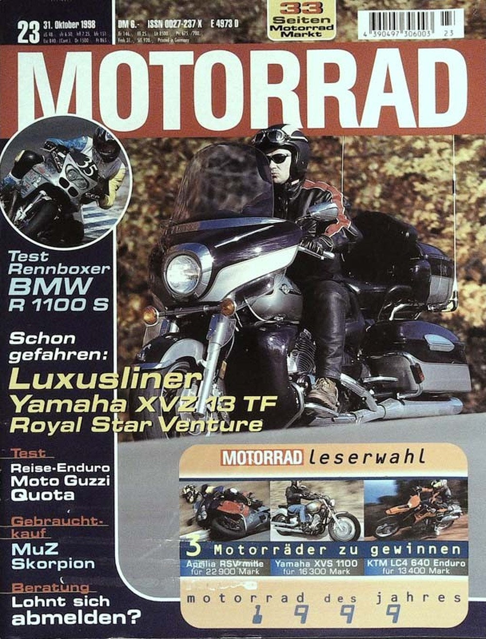 Motorrad Magazin Deutschland 1998-23 BMW R 1100 S Yamaha XVZ 13 TF Royal Star Venture Moto Guzzi Quota