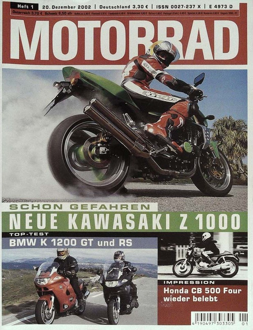 Motorrad Magazin Deutschland 2002-01 Kawasaki Z 1000 BMW K 1200 GT BMW K 1200 RS