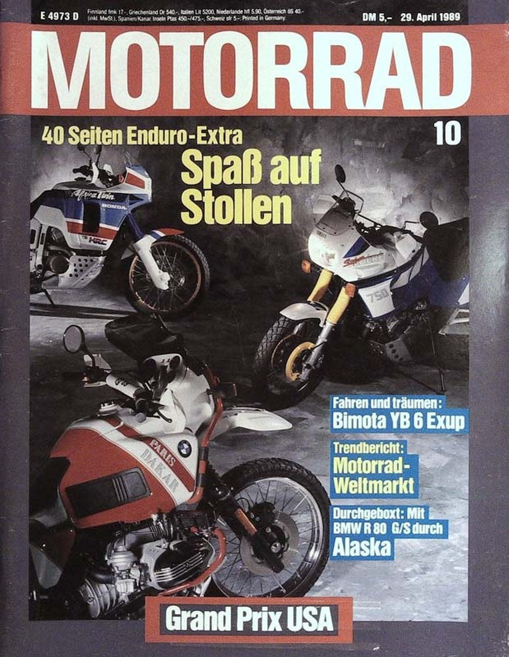 Motorrad Magazin Deutschland 1989-10 Bimota YB 6 Exup BMW R 80 G/S Honda Africa Twin