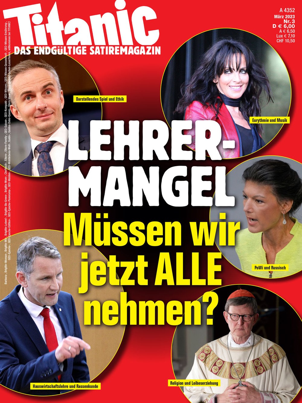 Titanic Magazin Deutschland 2023-03 Jan Böhmermann Sahra Wagenknecht Björn Höcke Rainer Maria Woelki
