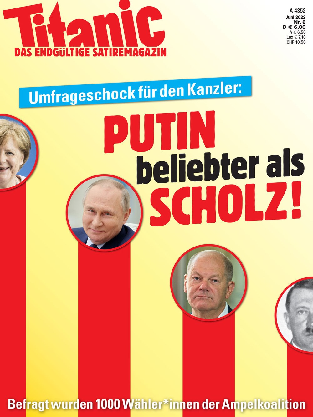 Titanic Magazin Deutschland 2022-06 Vladimir Putin Olaf Scholz Angela Merkel Adolf Hitler