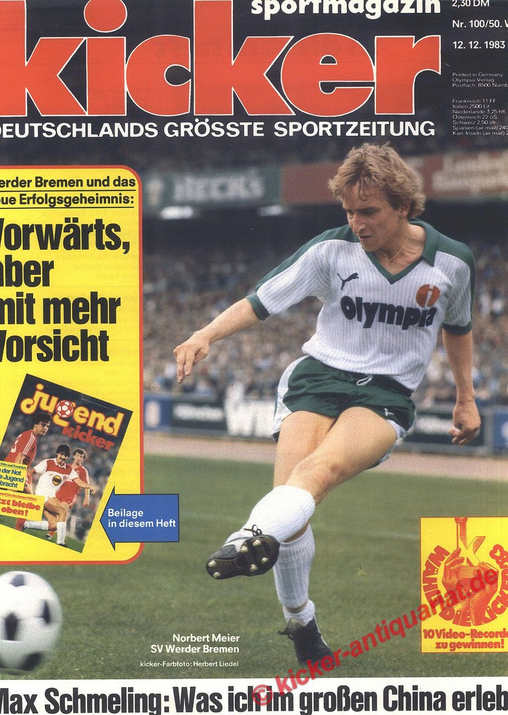 Kicker Tijdschrift Duitsland 1983 Norbert Meier Max Schmeling SV Werder Bremen Originele uitgave