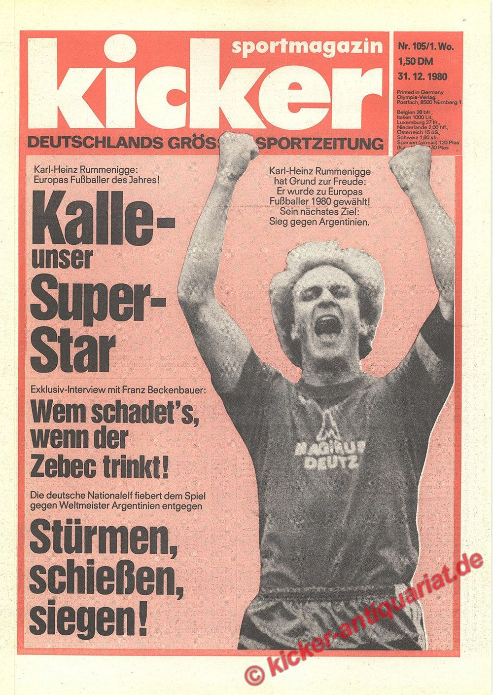 Kicker Magazine Germany 1980 Karl-Heinz Rummenigge Franz Beckenbauer Original Print Issue