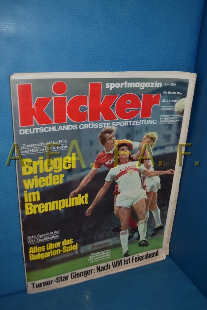 Kicker Revista Alemanha 1981-94 Hans-Peter Briegel Eberhard Gienger 1. FC Kaiserslautern Hamburger SV Edição original
