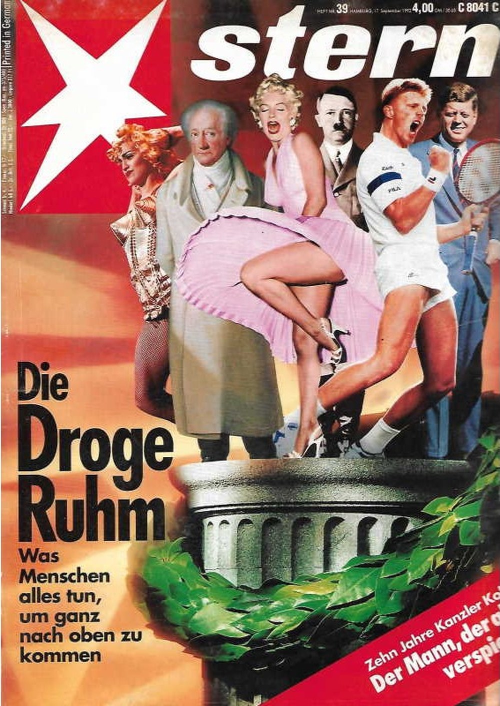 Stern Magazin Deutschland 1992-39 Marilyn Monroe Boris Becker John F. Kennedy Adolf Hitler Madonna