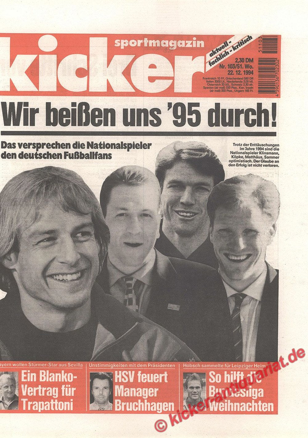 Kicker Revista Alemania 1994 Jürgen Klinsmann Lothar Matthäus Matthias Sammer Andreas Köpke Giovanni Trapattoni Edición original