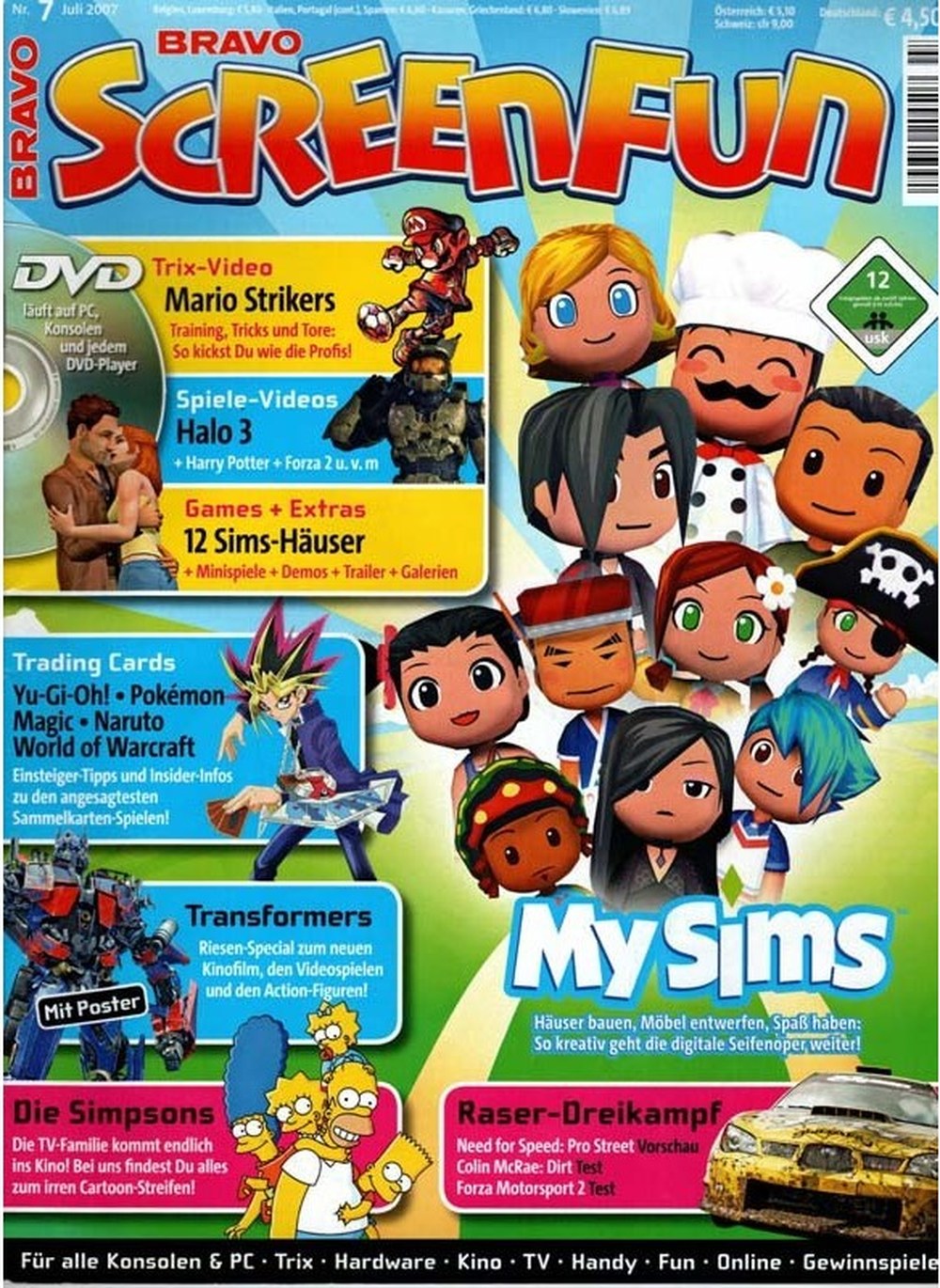 Bravo Screenfun Magazin Deutschland 2007-07 MySims The Simpsons Transformers Mario Strikers Yu-Gi-Oh!