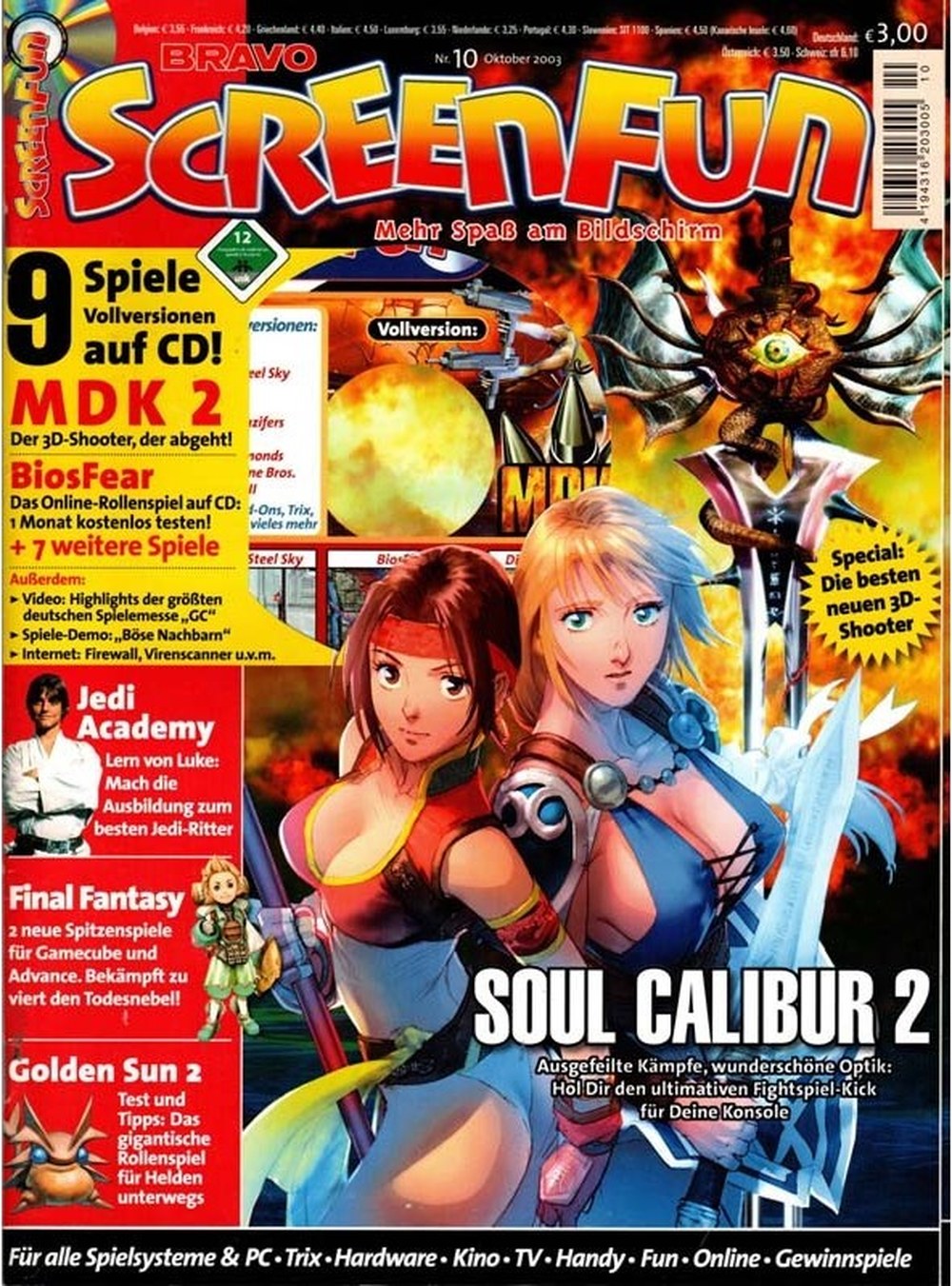 Bravo Screenfun Magazin Deutschland 2003-10 Soul Calibur 2 MDK 2 Jedi Academy Final Fantasy Golden Sun 2