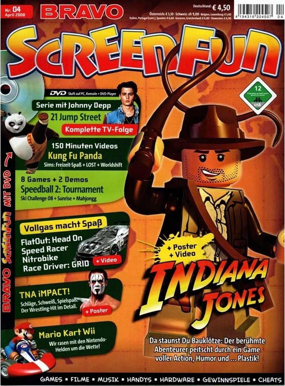 Bravo Screenfun Magazin Deutschland 2008-04 Indiana Jones Johnny Depp Mario TNA Impact