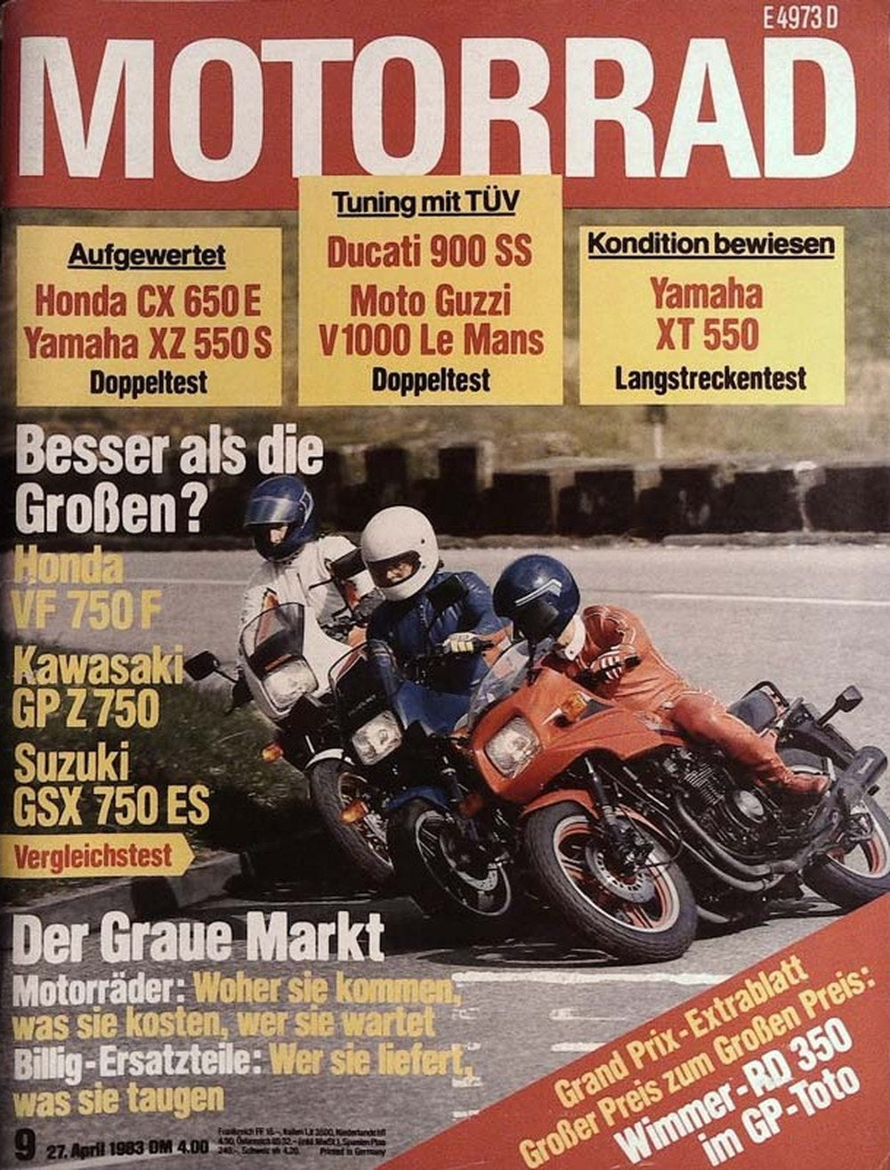 Motorrad Magazin Deutschland 1983-09 Motorrad Honda VF 750 F Kawasaki GPZ 750