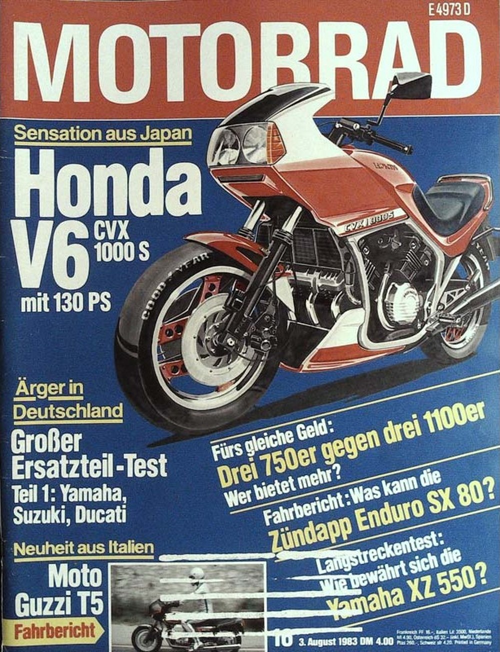 Motorrad Magazin Deutschland 1983-16 Honda V6 CVX 1000S Motorradvergleich 750cc Vs 1100cc Langstrecken-Motorradtest