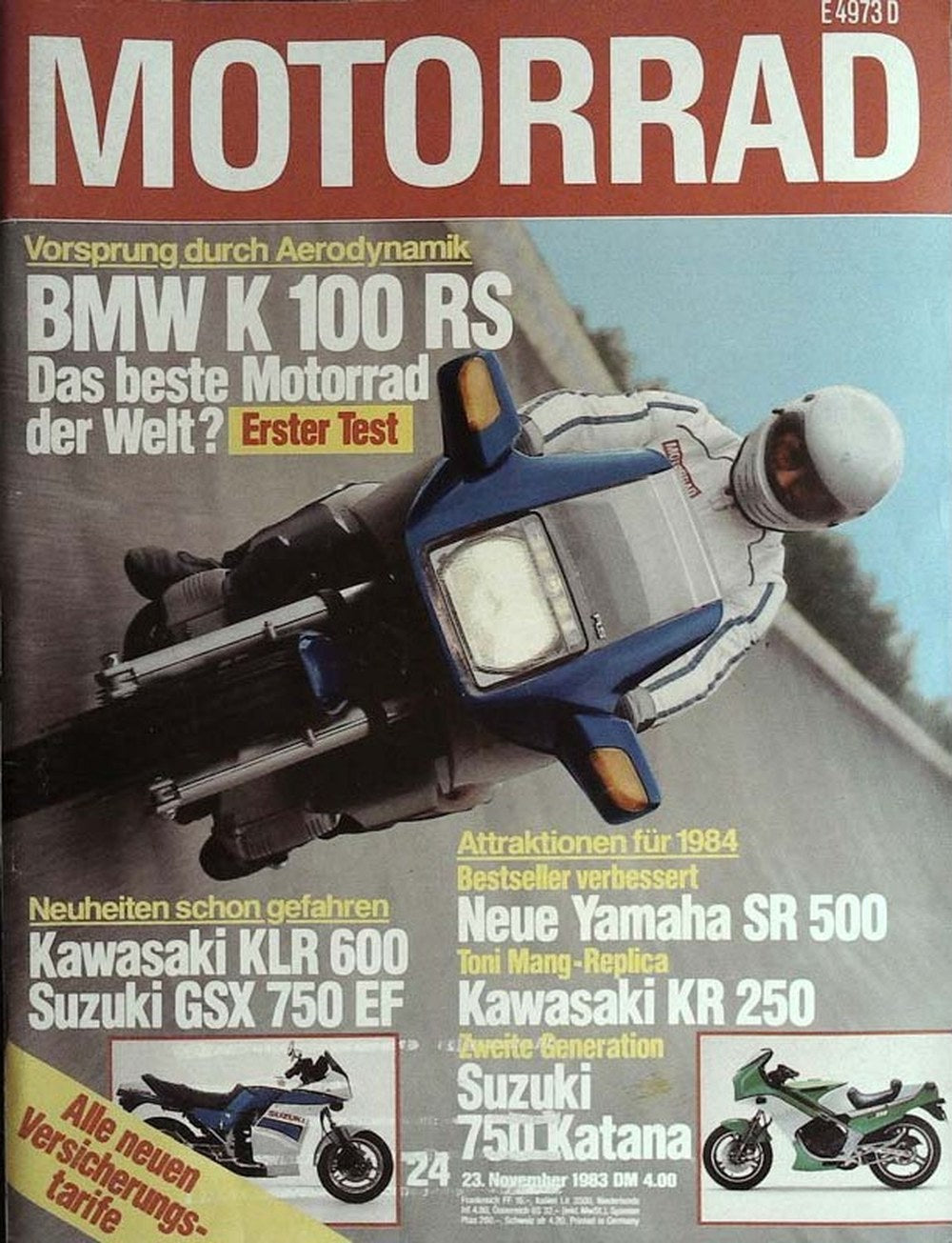 Motorrad Magazin Deutschland 1983-24 BMW K 100 RS Kawasaki KLR 600 Suzuki GSX 750 EF Yamaha SR 500 Kawasaki KR 250