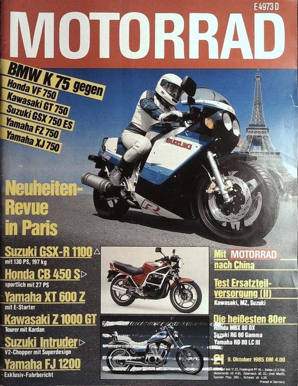 Motorrad Magazin Deutschland 1985-21 Motorrad BMW K 75 Honda VF 750