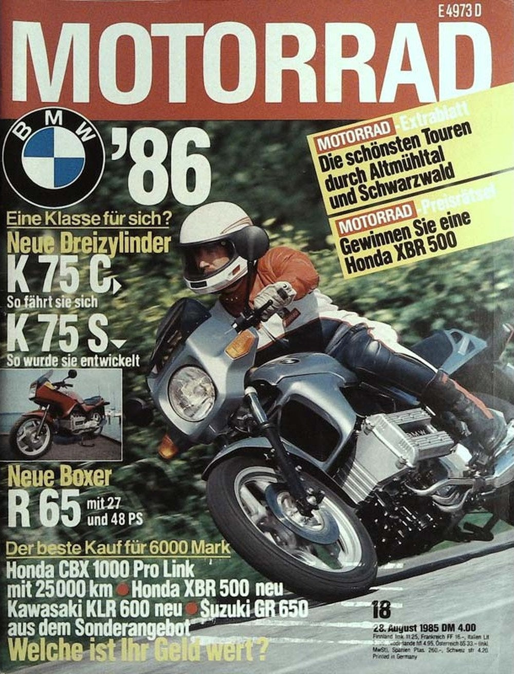 Motorrad Magazin Deutschland 1985-18 BMW K75C BMW K75S BMW R65