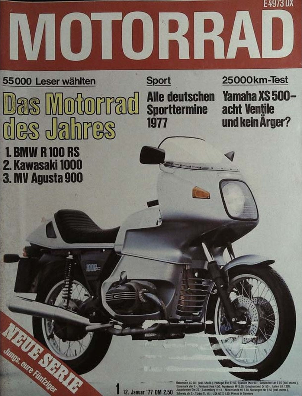 Motorrad Magazin Deutschland 1977-01 Motorrad BMW R 100 RS Kawasaki 1000