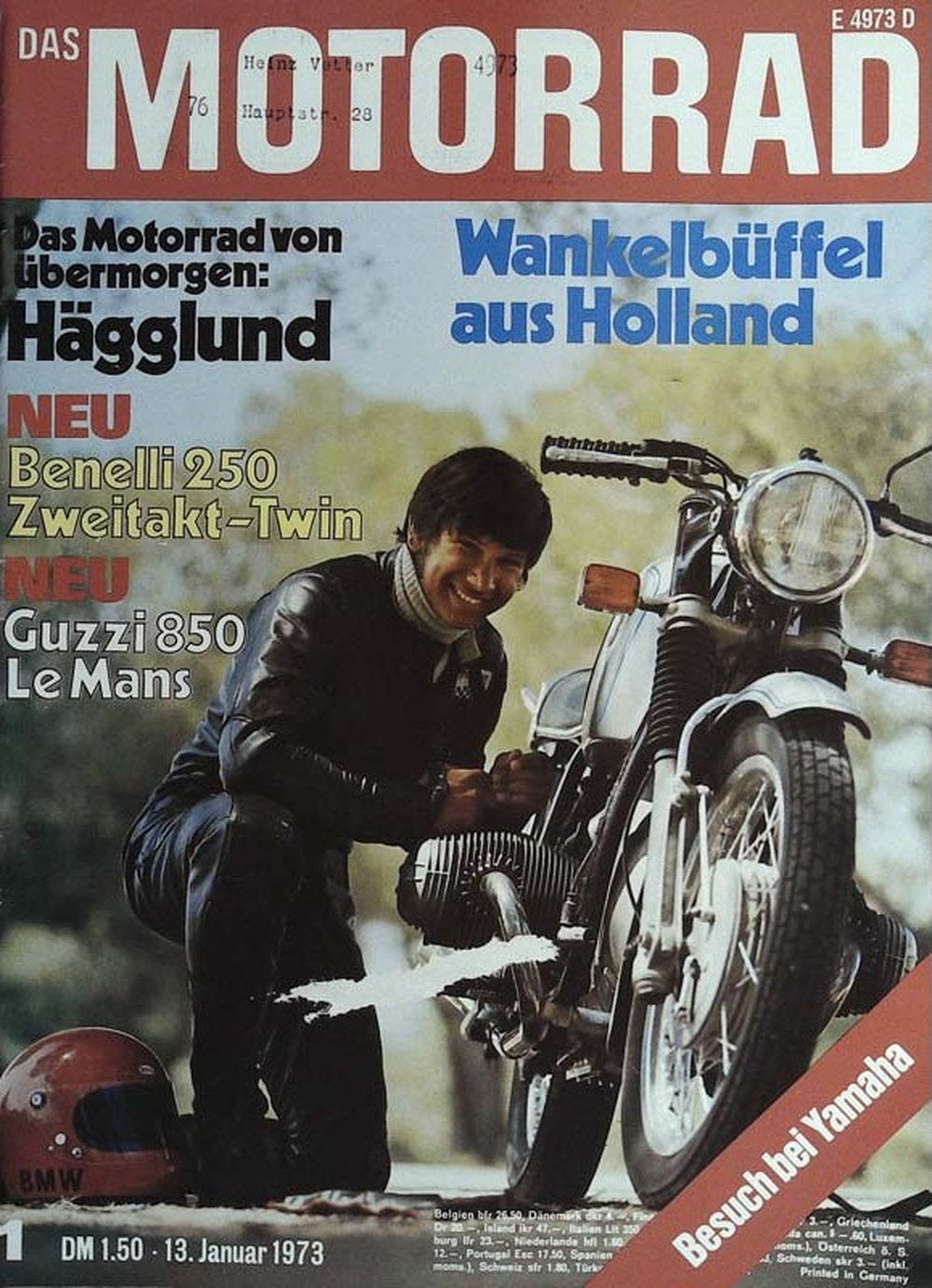 Motorrad Magazin Deutschland 1973-01 Hägglund Benelli 250 Guzzi 850 Le Mans Yamaha BMW