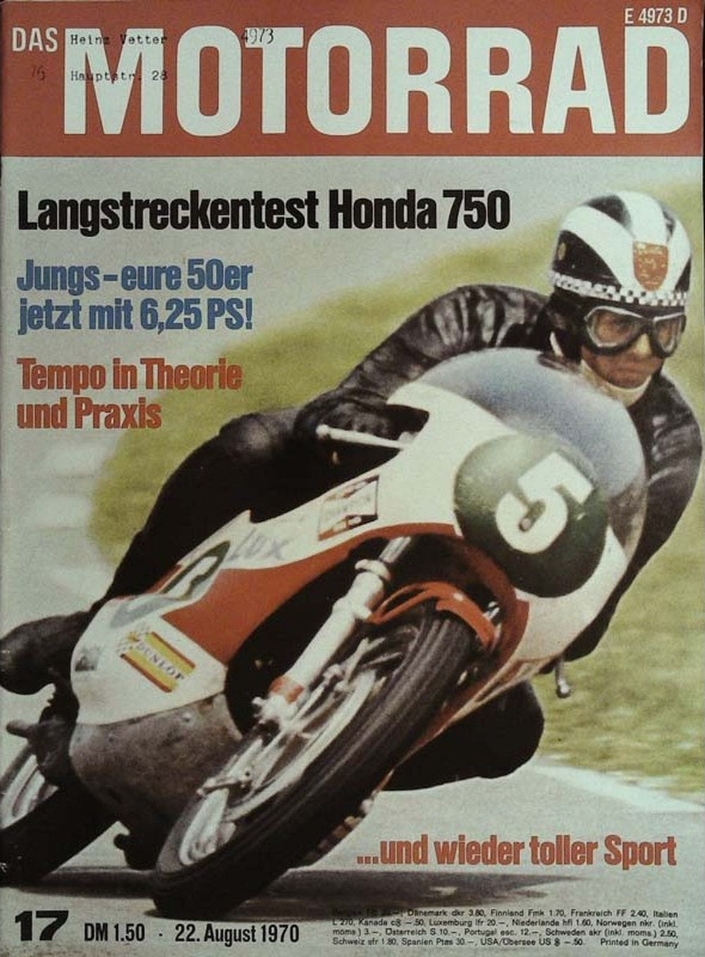 Motorrad Magazin Deutschland 1970-17 Motorradrennen Langstreckentest Honda 750