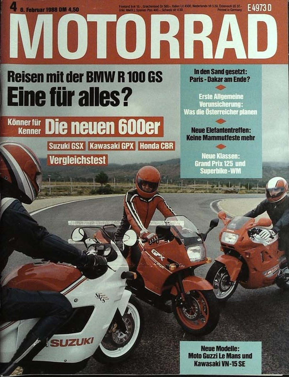 Motorrad Magazin Deutschland 1988-04 Motorrad BMW R 100 GS Suzuki GSX