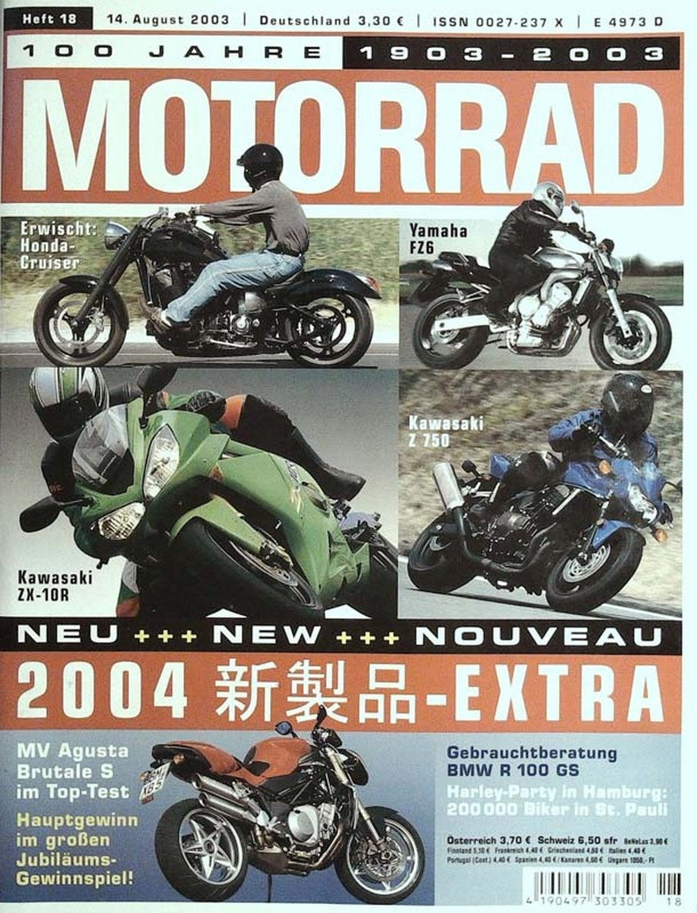 Motorrad Magazin Deutschland 2003-18 Motorrad Honda Cruiser Yamaha FZ6