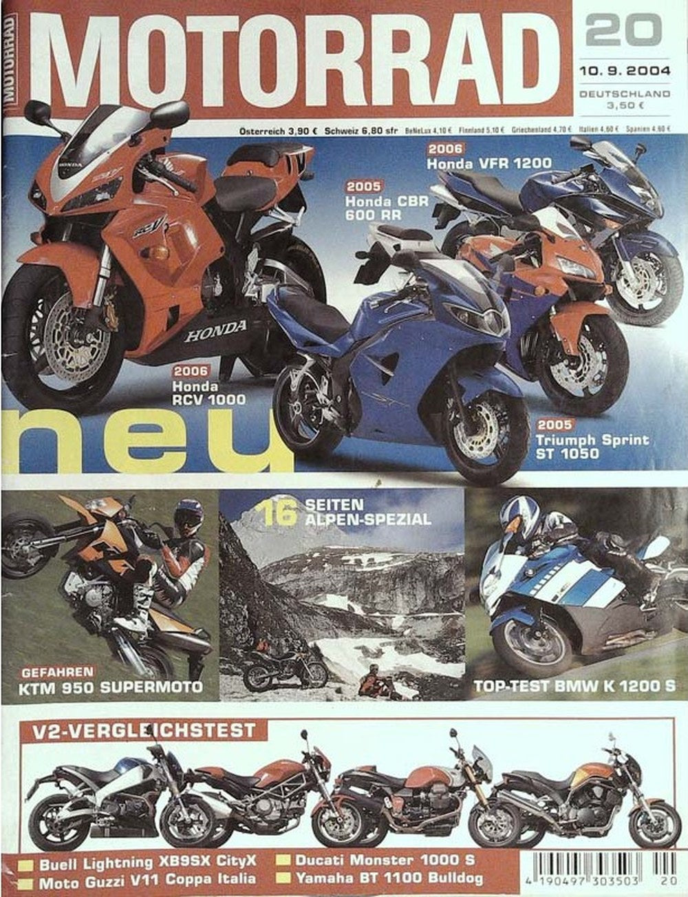 Motorrad Magazin Deutschland 2004-20 Honda VFR 1200 V2 Vergleichstest KTM 950 Supermoto