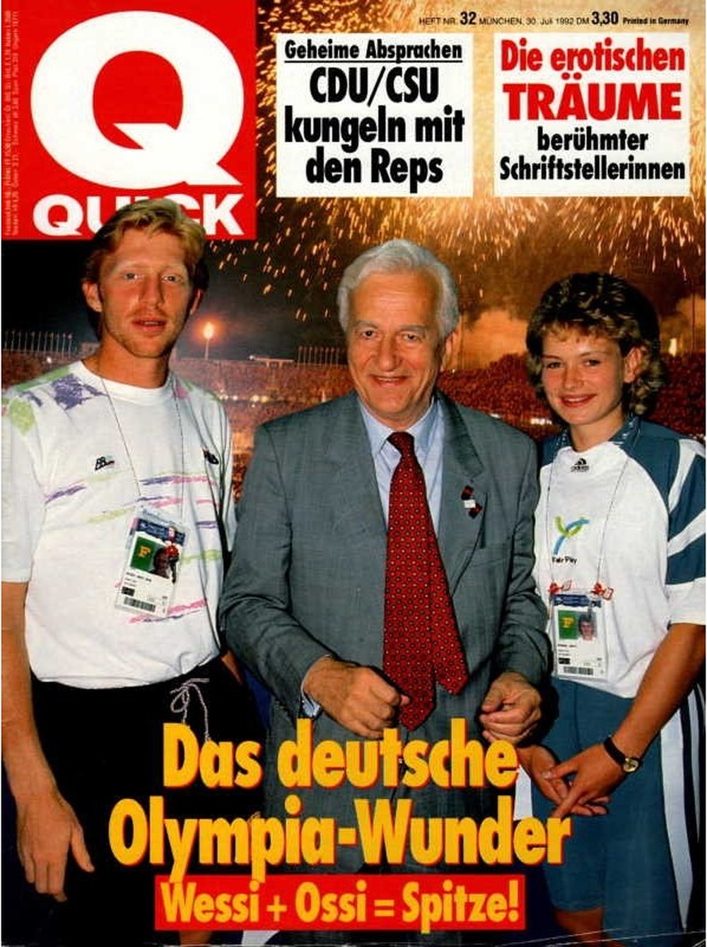 Quick Magazin Deutschland 1992-32 Boris Becker Richard Von Weizsäcker Heike Henkel CDU/CSU