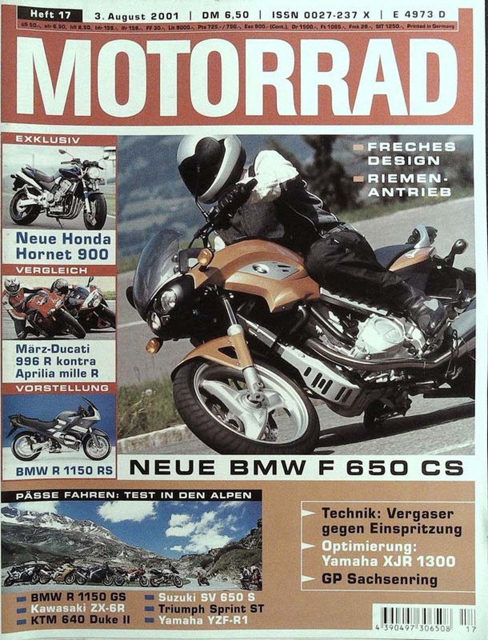 Motorrad Magazin Deutschland 2001-17 BMW F 650 CS Honda Hornet 900 Ducati 996 R