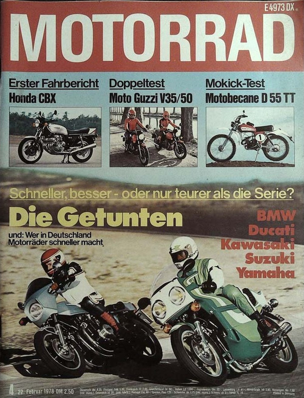 Motorrad Magazin Deutschland 1978-04 Honda CBX Moto Guzzi V35/50 Motobecane D 55 TT BMW Ducati