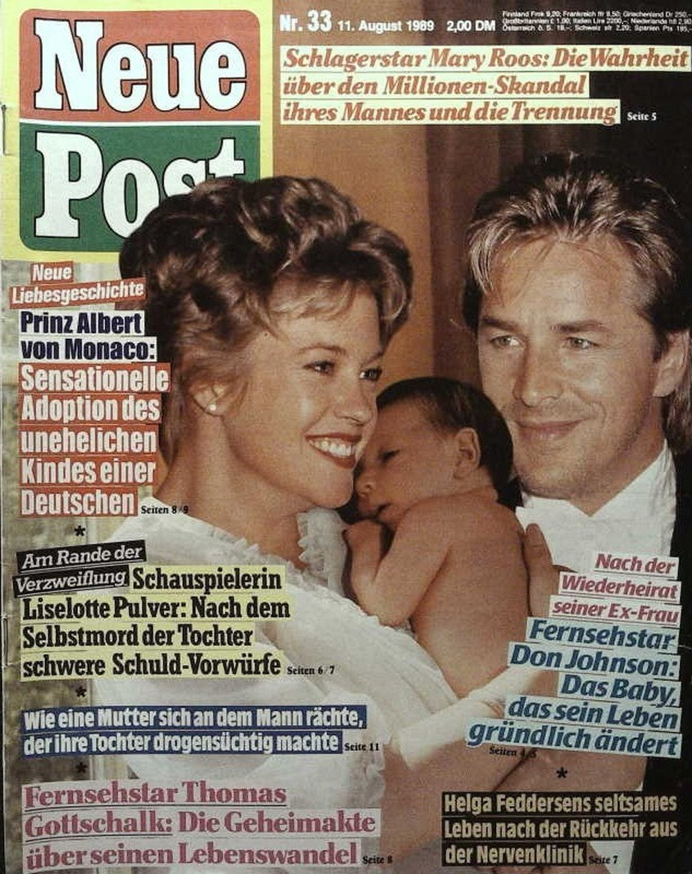 Neue Post Sonderheft Magazin Deutschland 1989-33 Don Johnson Melanie Griffith Prince Albert Of Monaco Liselotte Pulver Thomas Gottschalk