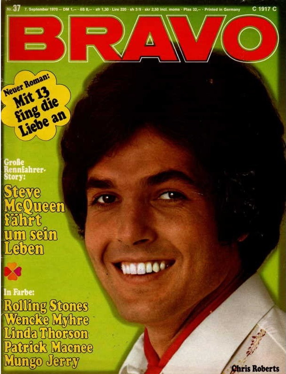 Bravo Magazin Deutschland 1970-37 Chris Roberts Steve McQueen Wencke Myhre Linda Thorson Patrick Macnee