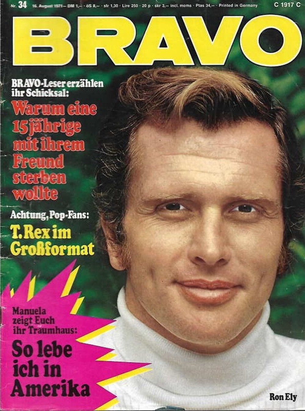 Bravo Magazin Deutschland 1971-34 Ron Ely Manuela T. Rex