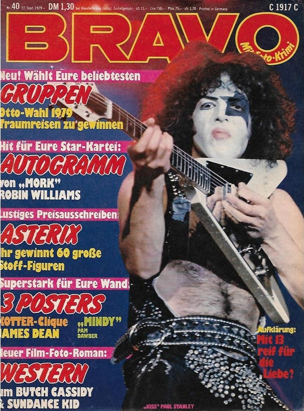 Bravo Magazin Deutschland 1979-40 Paul Stanley Robin Williams James Dean Pam Dawber KISS